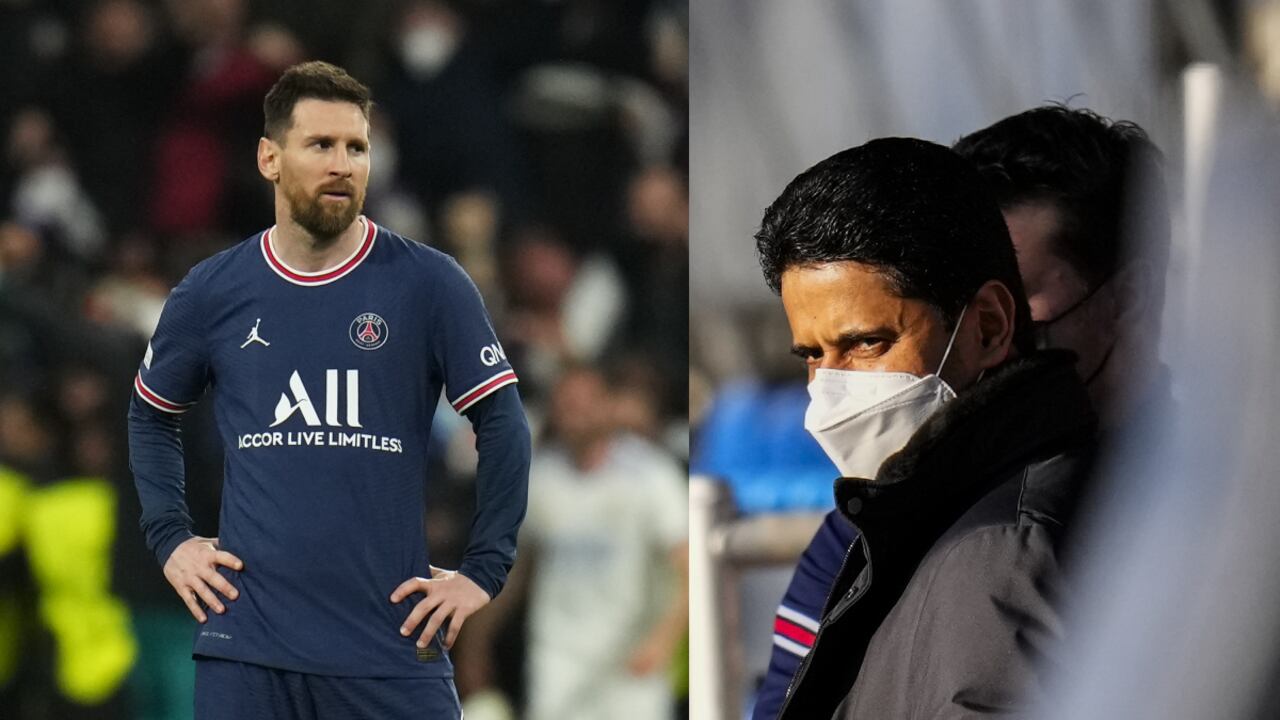 Lionel Messi y Nasser Al-Khelaïfi, PSG. Foto: AP/Manu Fernandez