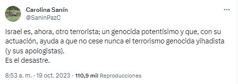 La escritora se refirió a los comentarios de Petro sobre la guerra entre Israel y Palestina.