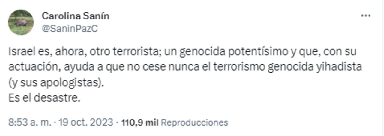 La escritora se refirió a los comentarios de Petro sobre la guerra entre Israel y Palestina.