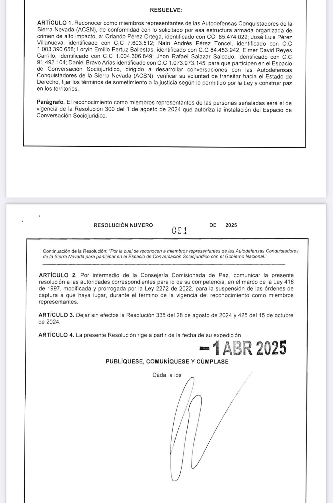 Resolución firmada por el presidente Gustavo Petro
