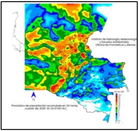 Mapa climatológico de Colombia para el domingo 25 de octubre.