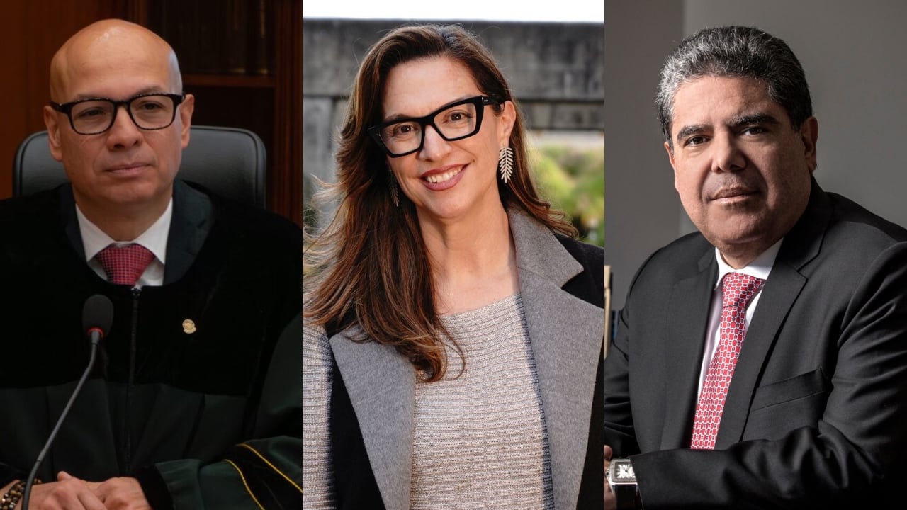 El magistrado Mauricio Lenis, presidente de la Corte Suprema, la magistrada Natalia Ángel Cabo, vicepresidente de la Corte Constitucional, y el contralor Carlos Hernán Rodríguez.