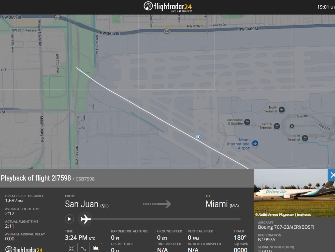 Flightradar reporta información sobre el vuelo en cuestión