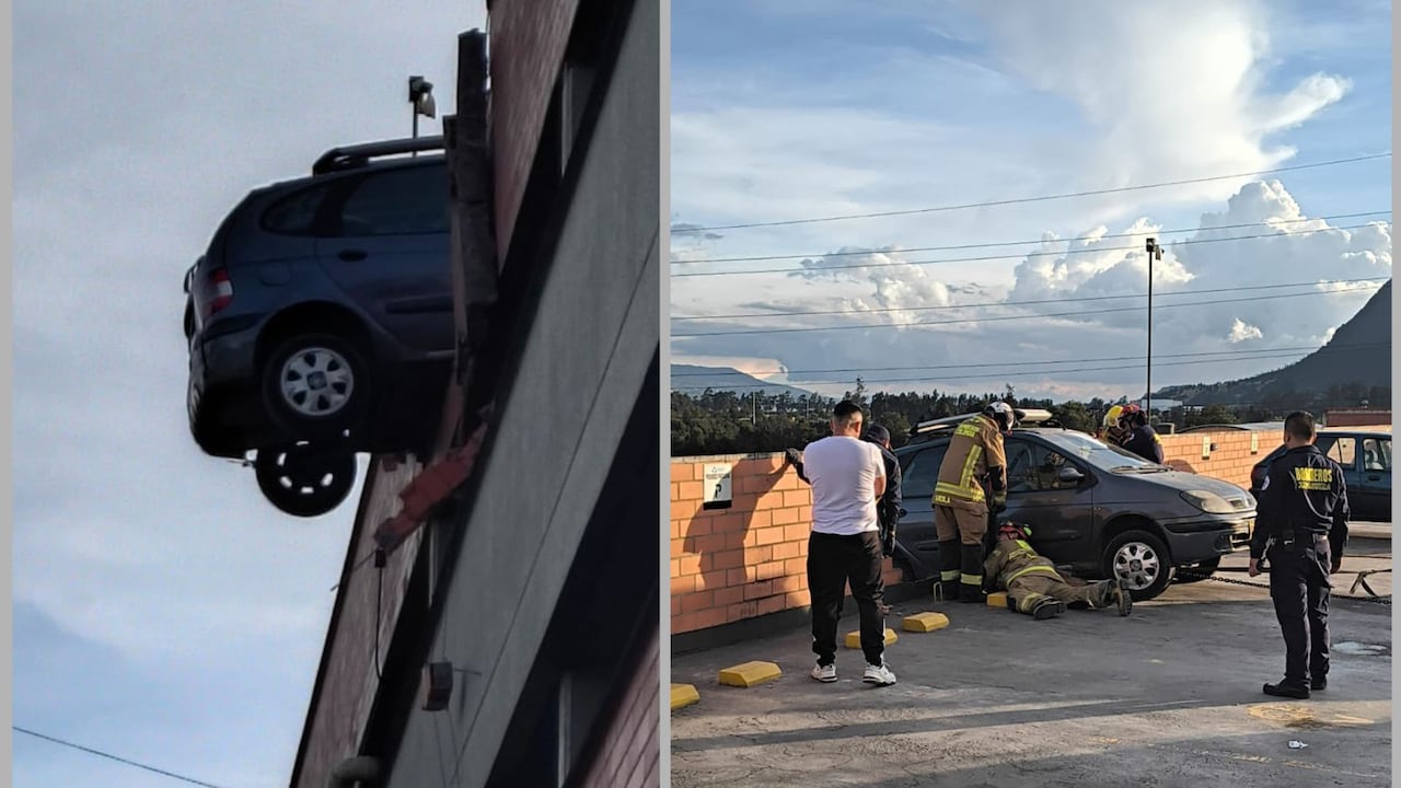 Imagen de la camioneta familiar que quedó colgada de un quinto piso