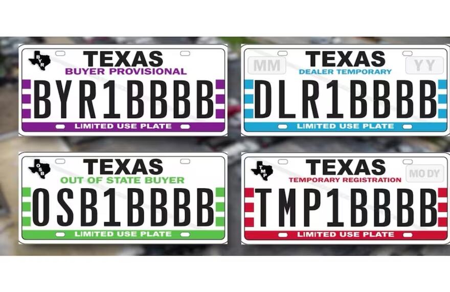 En caso de que una placa permanente no esté disponible, se emitirán placas temporales metálicas codificadas por color y uso específico.