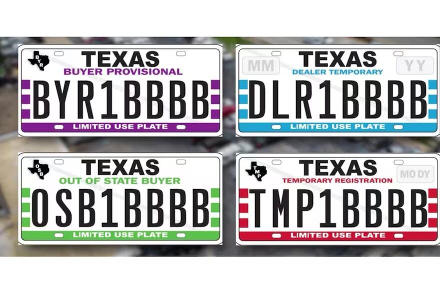 En caso de que una placa permanente no esté disponible, se emitirán placas temporales metálicas codificadas por color y uso específico.