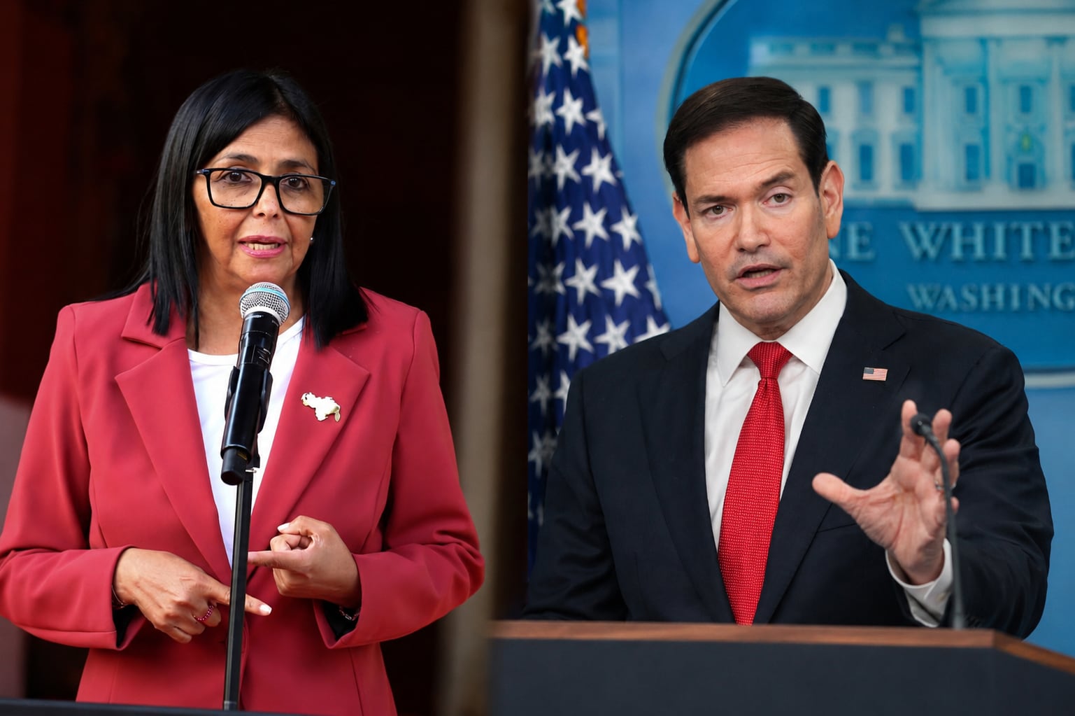 Delcy Rodríguez y Marco Rubio.