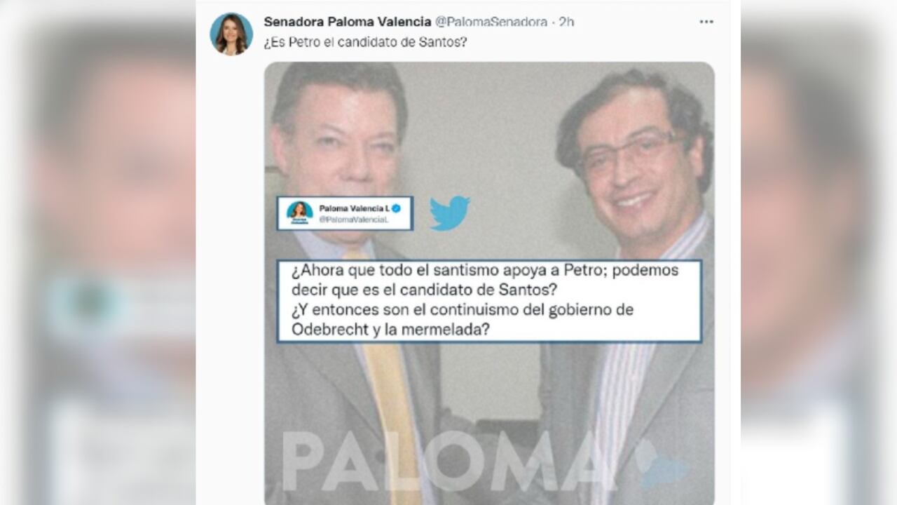 Paloma Valencia asegura que Petro es el candidato de Juan Manuel Santos