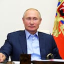 Russian President Vladimir Putin attends a meeting with winners of the Leaders of Russia contest for managersn via video conference at the Novo-Ogaryovo residence outside Moscow, Russia, Tuesday, Sept. 8, 2020. (Mikhail Klimentyev, Sputnik, Kremlin Pool Photo via AP)