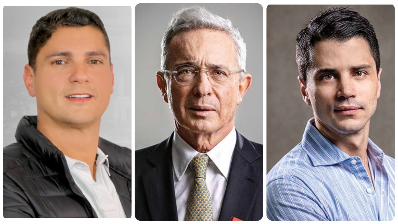 De izquierda a derecha: concejal Humberto Papo Amín, Álvaro Uribe y Tomás Uribe.