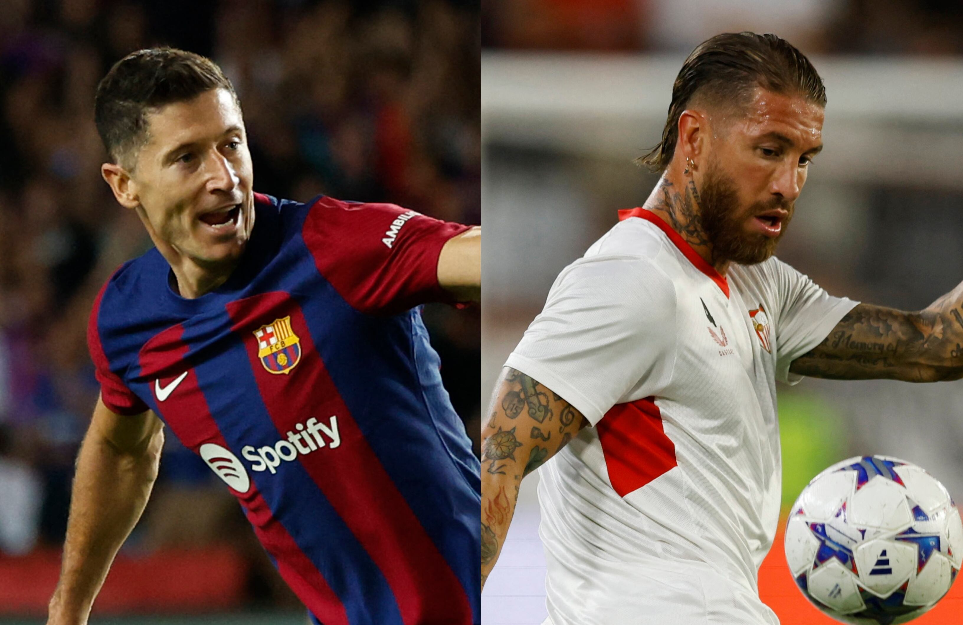 Robert Lewandowski, delantero del Barcelona, y Sergio Ramos, defensa del Sevilla.