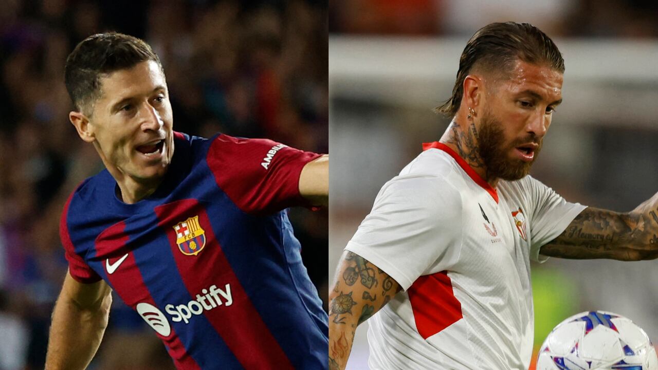 Robert Lewandowski, delantero del Barcelona, y Sergio Ramos, defensa del Sevilla.