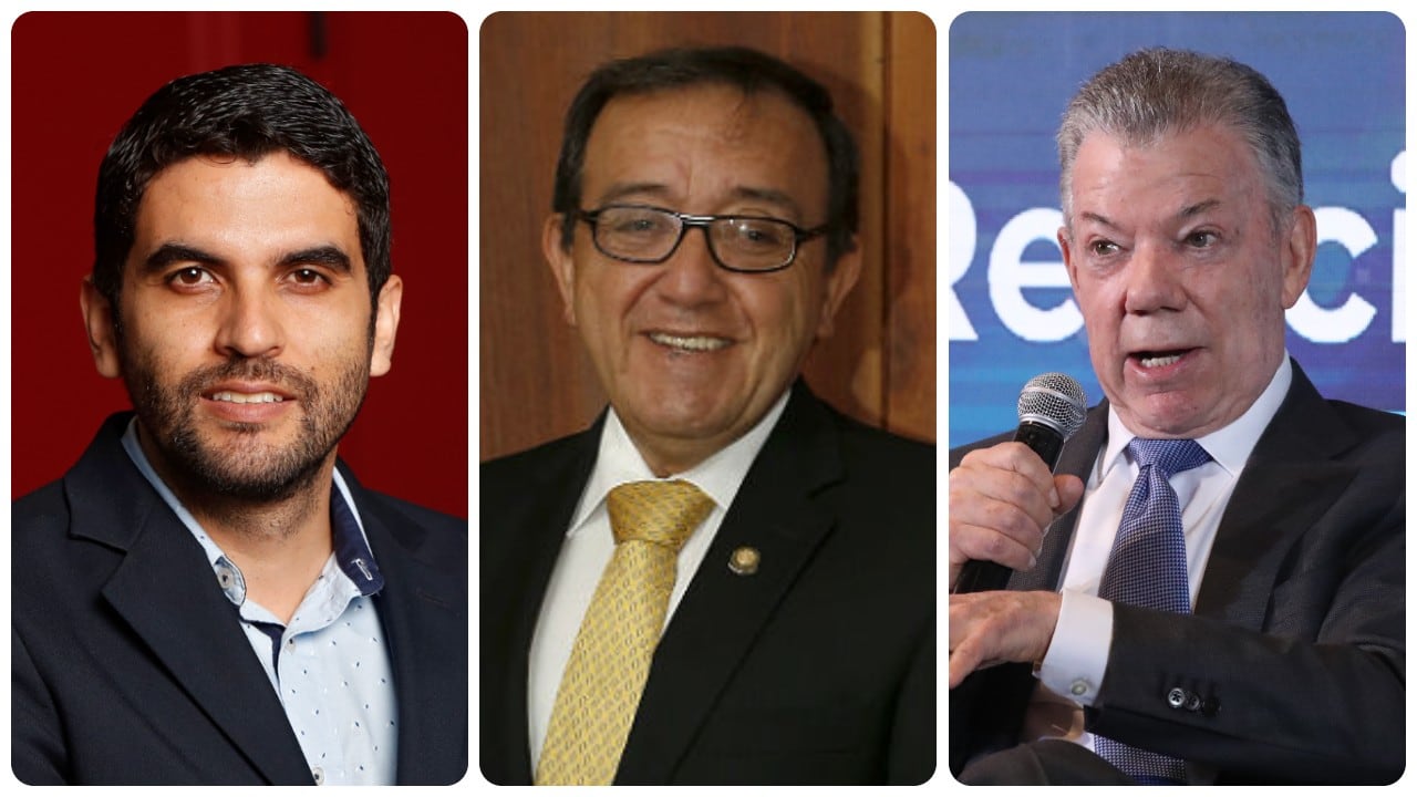 El representante Hernán Cadavid, el embajador Luis Ernesto Vargas y el expresidente Juan Manuel Santos.