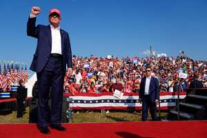 Republican presidential candidate former President Donald Trump arrives for a campaign rally, Saturday, July 13, 2024, in Butler, Pa. (AP Photo/Evan Vucci)