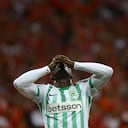 Kevin Viveros se lamenta tras una ocasión perdida frente a Atlético Nacional