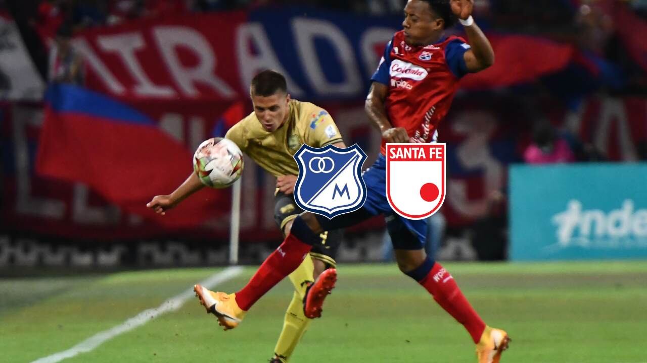 Mateo Puerta pelea una pelota con un jugador del Medellín.