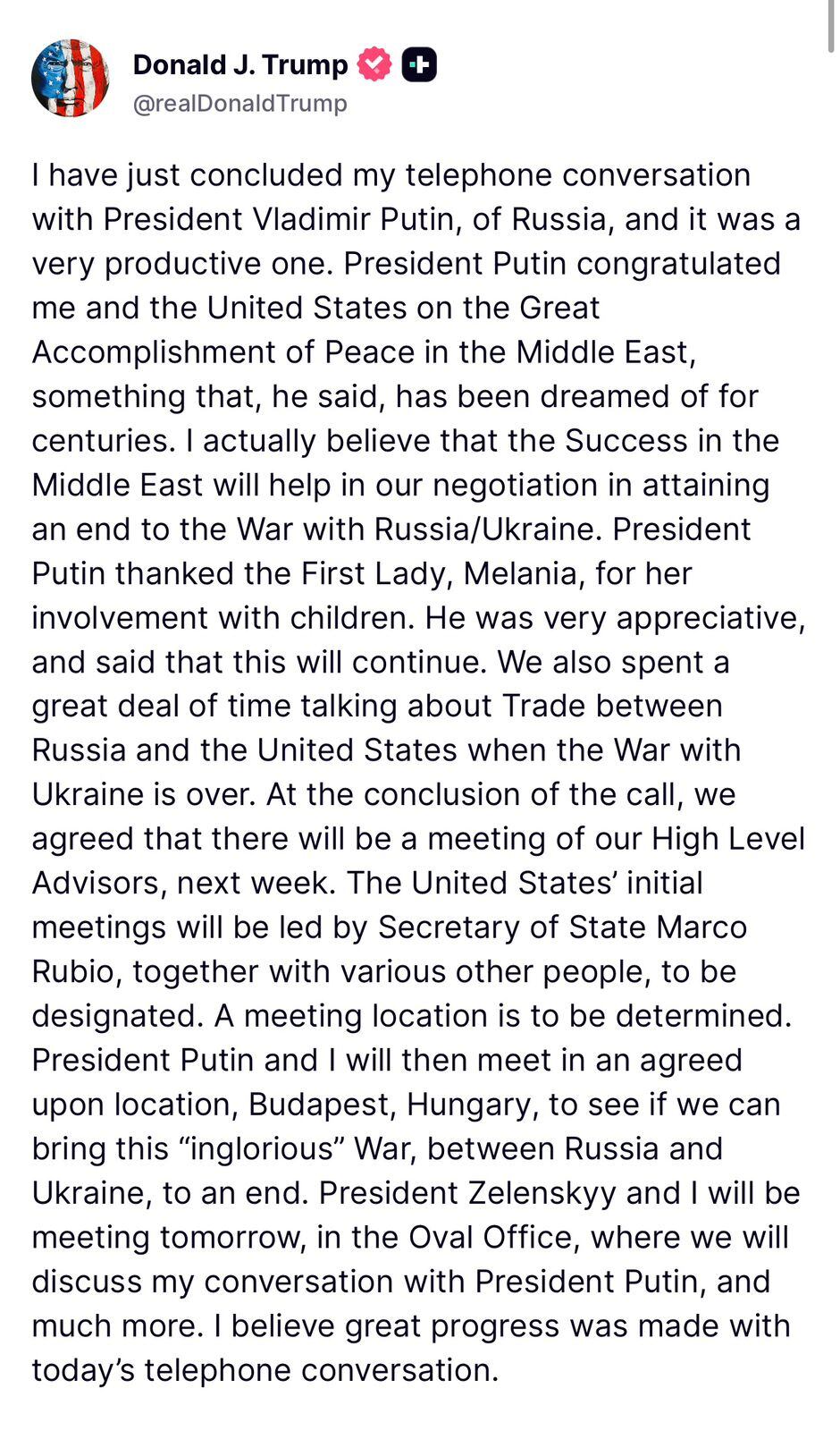 Mensaje emitido por Donald Trump