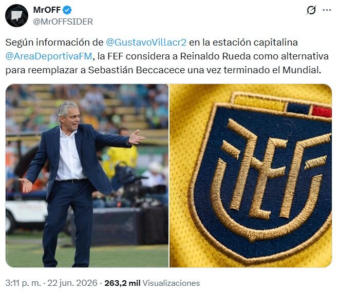 A Reinaldo Rueda no lo olvidan en Ecuador