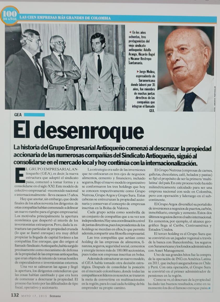 Publicación en la revista Semana. Año 2002