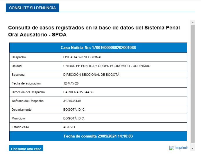 Documento digital de la Fiscalía confirmando los procesos donde aparece mencionado el nuevo comandante del Ejército, el general Emilio Cardozo.