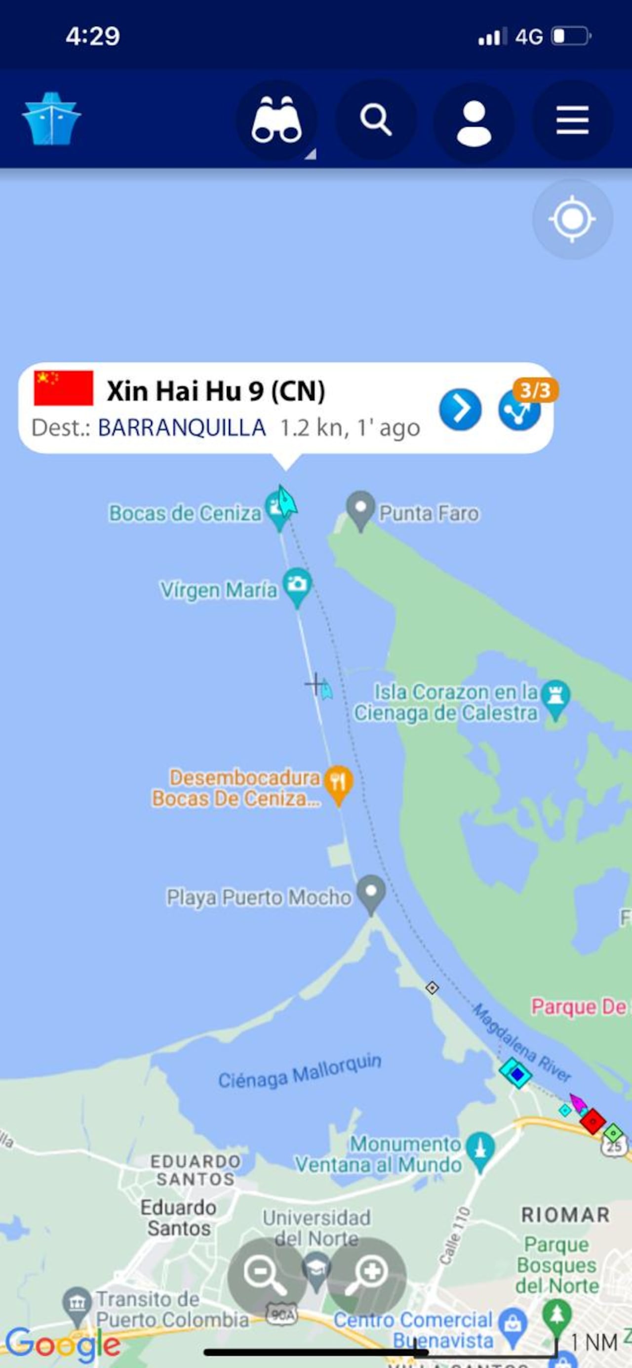 Imagen de supervención de trabajos de la draga china sobre el Río Magdalena.