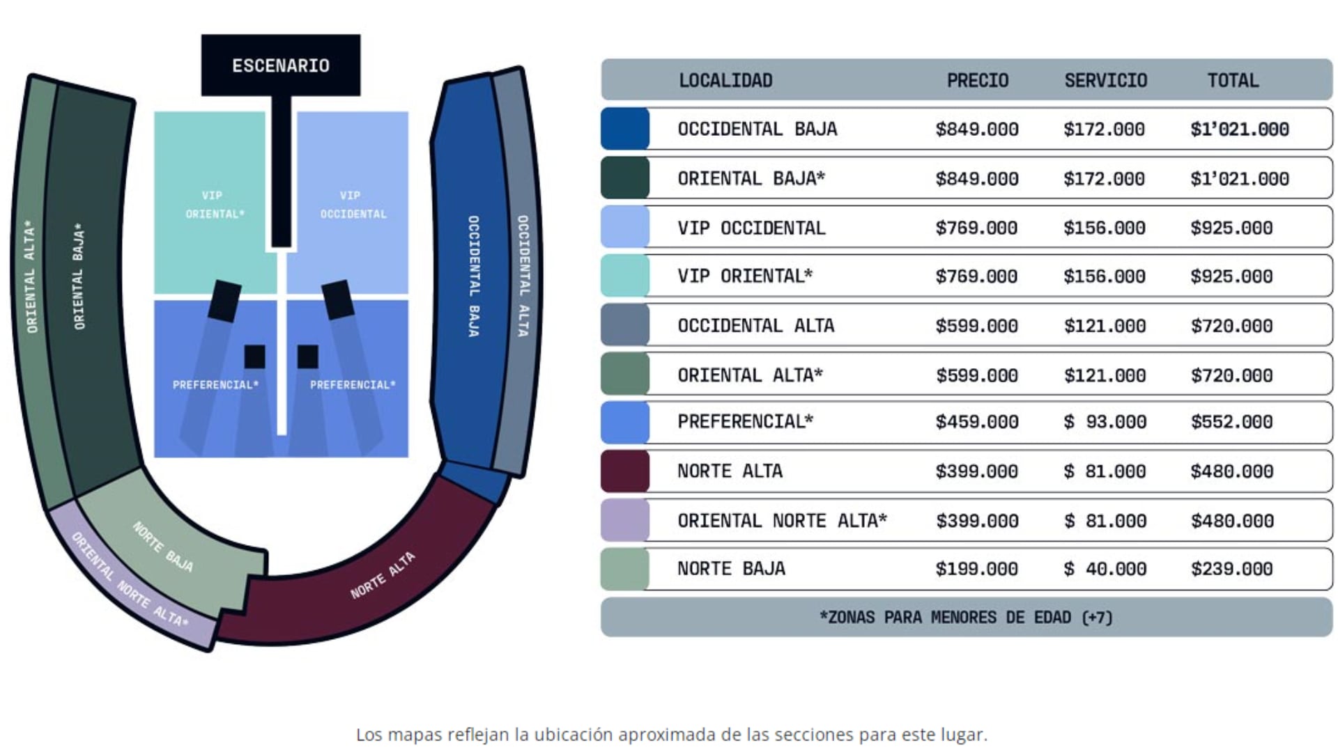 Estas son las zonas para el concierto de Bogotá, según eticket.