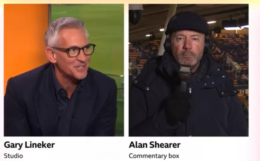 Gary Lineker daba paso a Alan Shearer mientras sorteaba el angustioso momento en vivo.