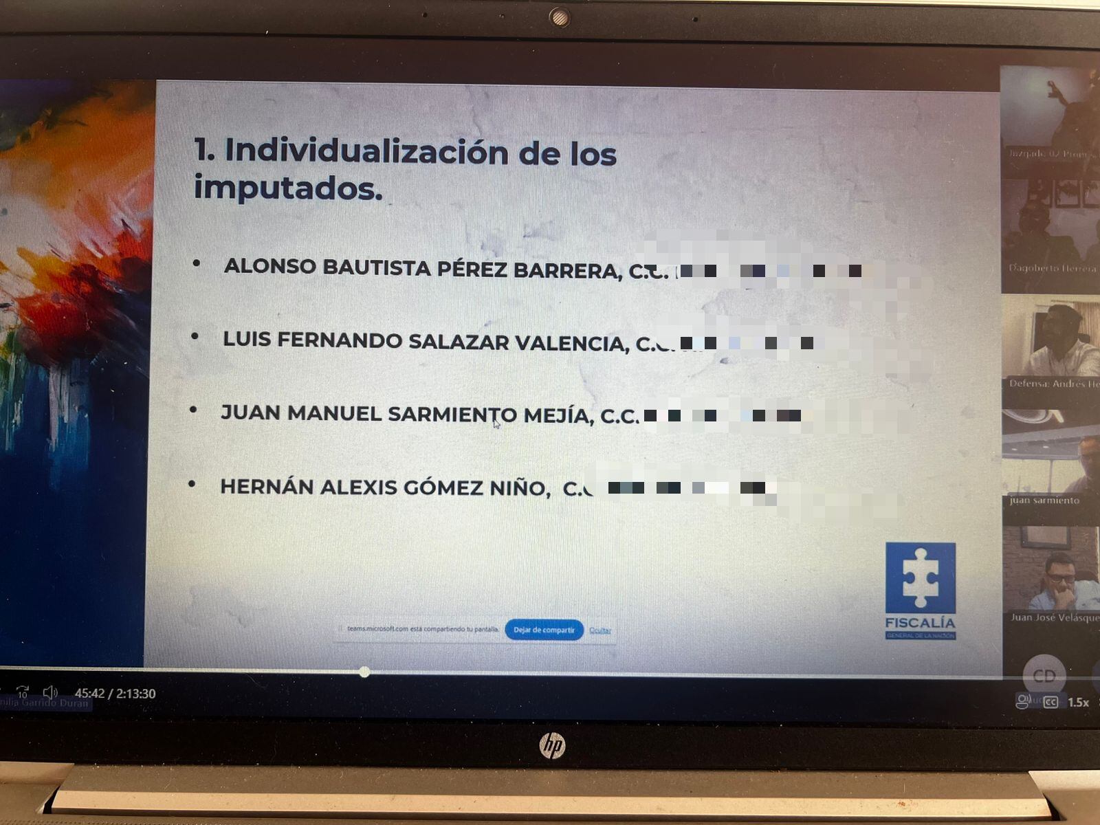 Audiencia de imputación de cargos contra Juan Manuel Sarmiento y otros, por presuntos hechos de corrupción, según la Fiscalía.