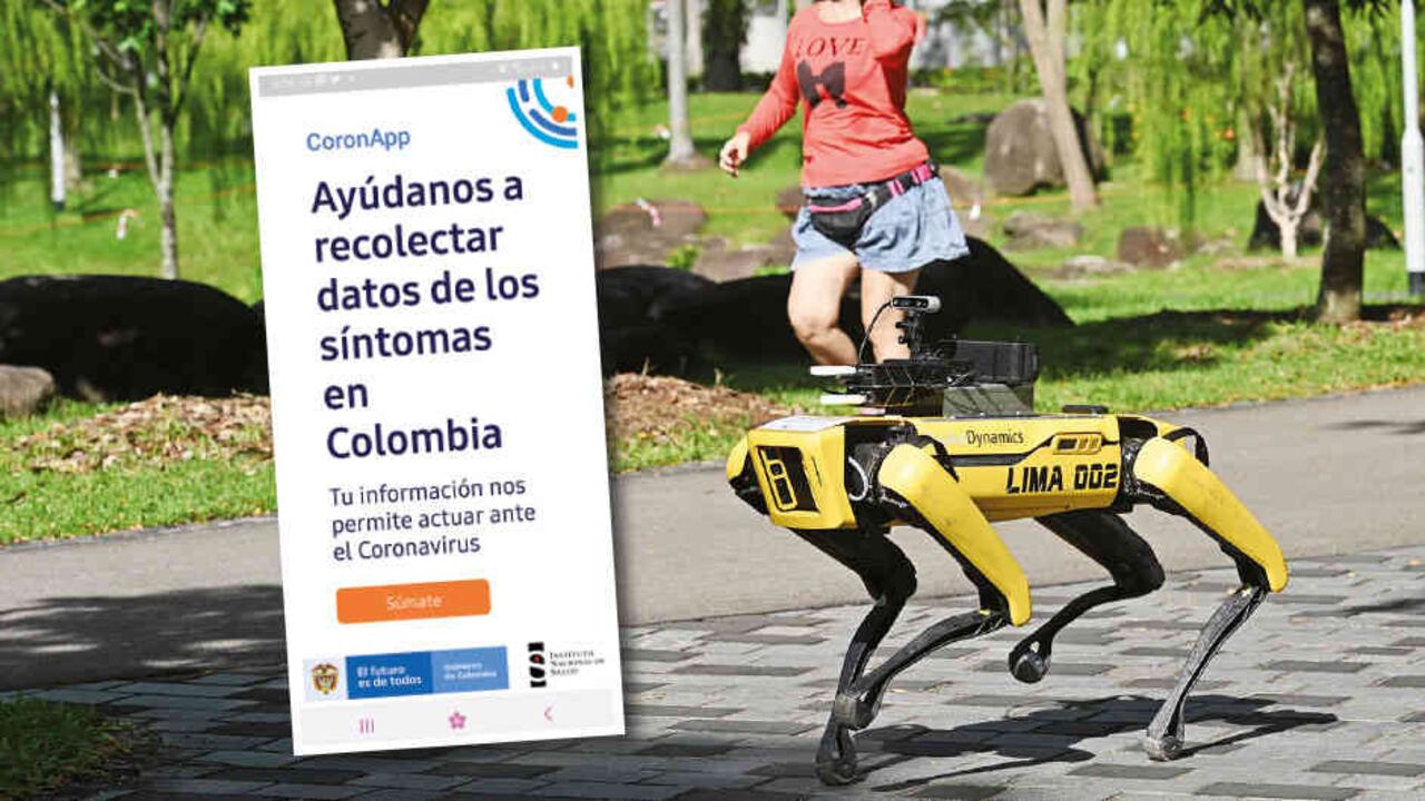 El Gobierno estudia hacer cambios en CoronApp. Entre tanto, en Singapur los perros robot impiden que la gente camine en los parques sin guardar las distancias.