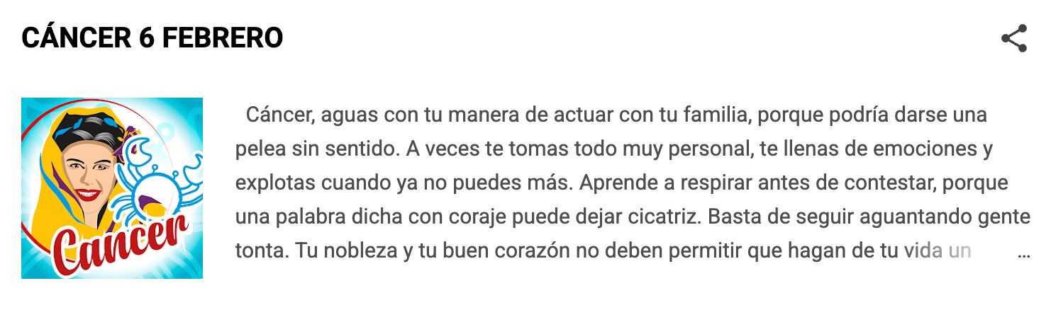 Horóscopo de Nana Calistar hoy para Cáncer