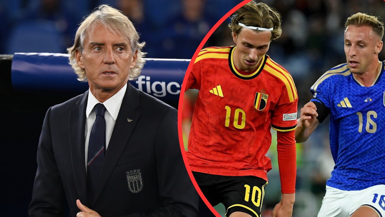 No fue bueno el arranque de Roberto Mancini (izq.) como seleccionador de Italia. La azzurra cayó contra Bélgica (der.) en Nations League.