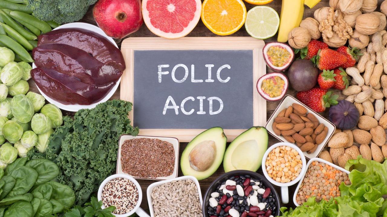 Food rich in folic acid, top view