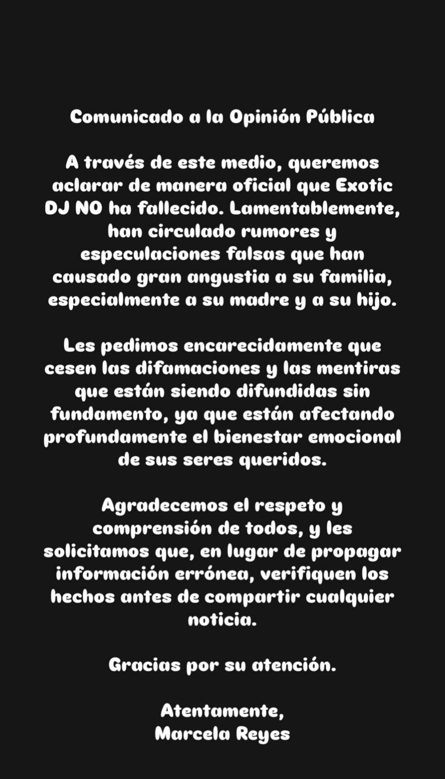 Marcela Reyes, expareja de DJ Exotic, desmiente la muerte del artista