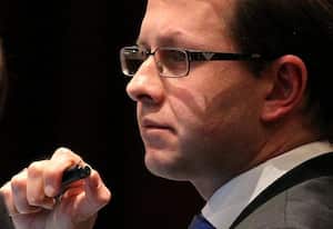 El exministro de agricultura Andrés Felipe Arias asiste a la diligencia de imputación de cargos ante el Tribunal Superior de Bogotá. Arias será imputado por la Fiscalía General de la Nación por los cargos de contrato sin cumplimiento de requisitos legales y peculado por apropiación a favor de terceros en el programa de Agro Ingreso Seguro (AIS).