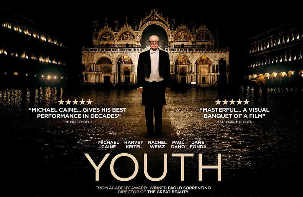 Youth 2015: Un hotel en los Alpes recibe a Fred Ballinger, un director de orquesta, a su hija Leda (Rachel Weisz) y a su amigo Mick (Harvey Keitel), un director de cine que tiene problemas para finalizar su última película. Mientras Fred se decide si volver a dirigir, múltiples hechos lo hacen reflexionar sobre el paso de los años. 