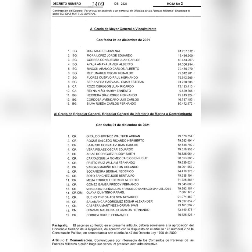 Estos son los generales que ascenderían en el Ejército.