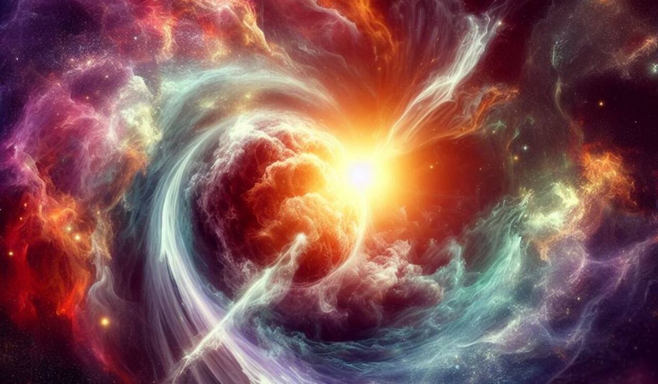 Ilustración creada con IA sobre el nacimiento de una estrella en el cosmos.