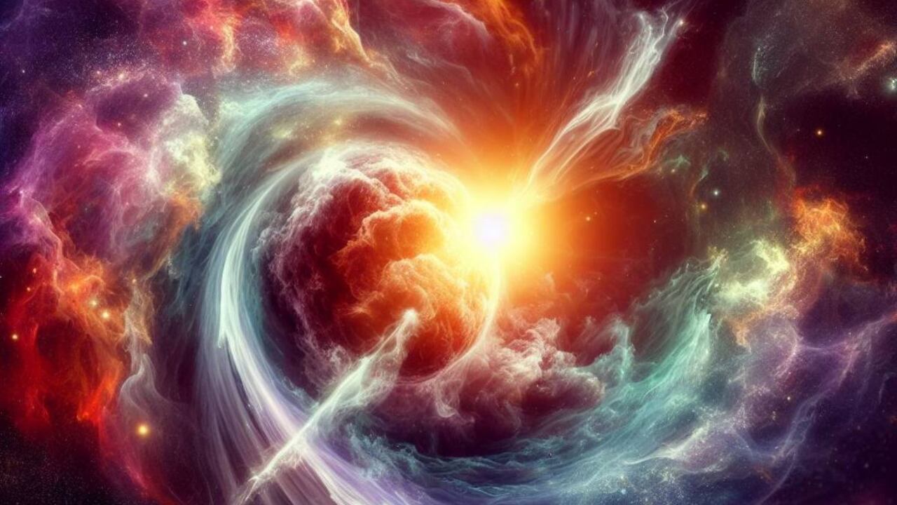 Ilustración creada con IA sobre el nacimiento de una estrella en el cosmos.