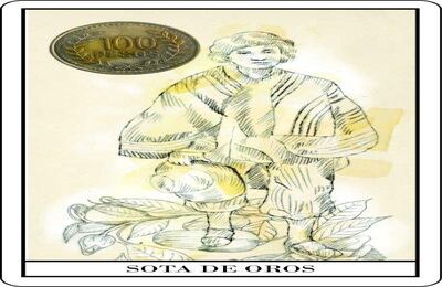 SOTA DE OROS - Hernán Sansone "Estas nuevas cartas, fueron hechas como un tejido en donde se entrelazan los retratos exuberantes de la Colonia, la precisión de las láminas de la Expedición Botánica, la belleza despojada de las imágenes de la Comisión Corográfica y la actual moneda de 100 pesos. Tres momentos históricos, que determinaron diferentes formas de ver la riqueza y un objeto que tenemos, casi olvidado, en el fondo de nuestro bolsillo."