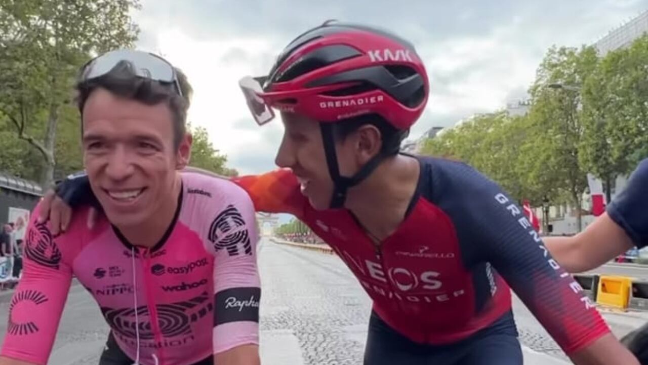 Egan Bernal y Rigoberto Urán se encontraron en los Campos Elíseos.