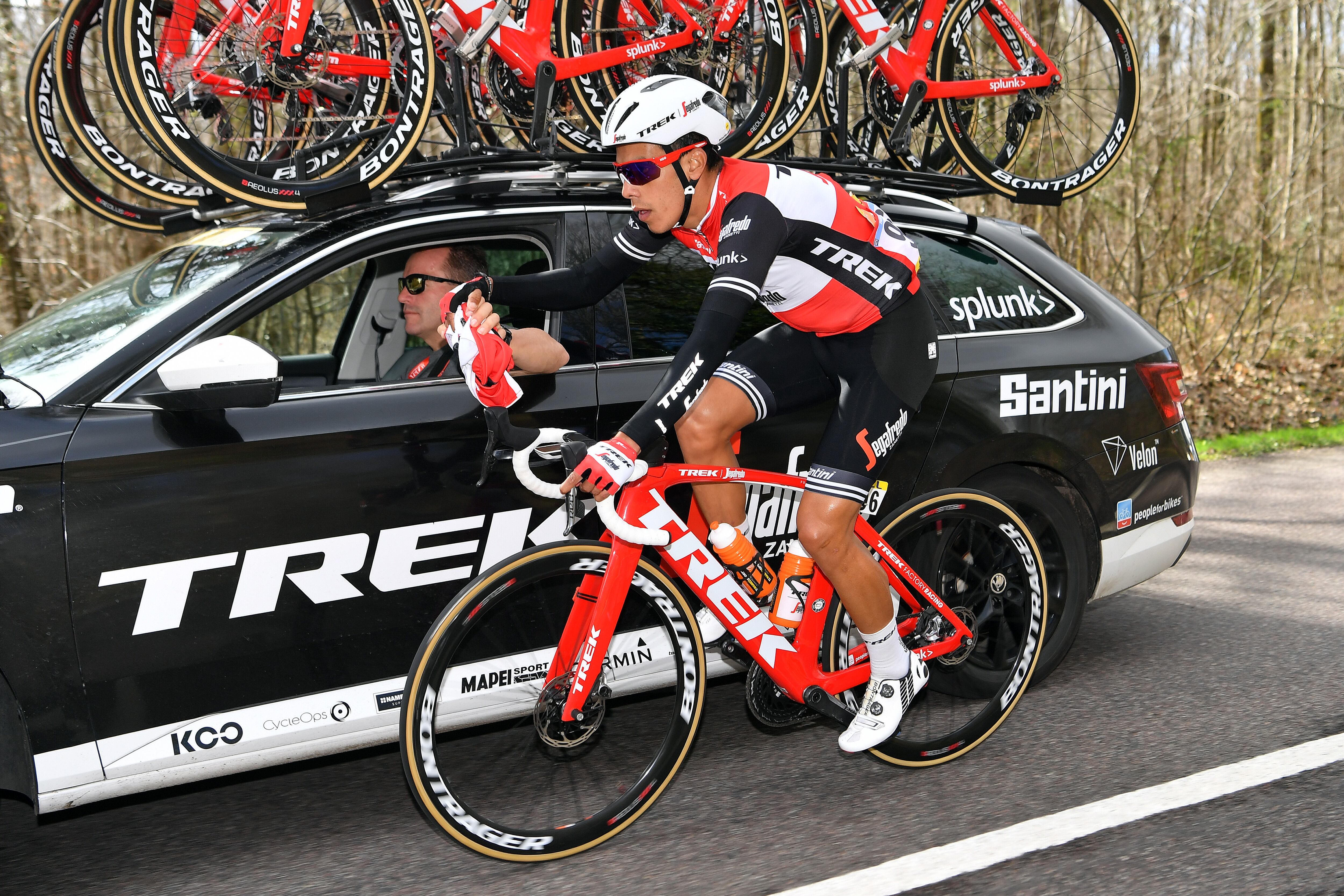 BELLEGARDE, FRANCE - MARCH 11: Jarlinson Pantano of Colombia and Team Trek-Segafredo / Staff / Car / during the 77th Paris - Nice 2019, Stage 2 a 163,5km race from Les Bréviaires to Bellegarde / PN / @ParisNice / on March 11, 2019 in Bellegarde-sur-Valserine, France. (Photo by Justin Setterfield/Getty Images)