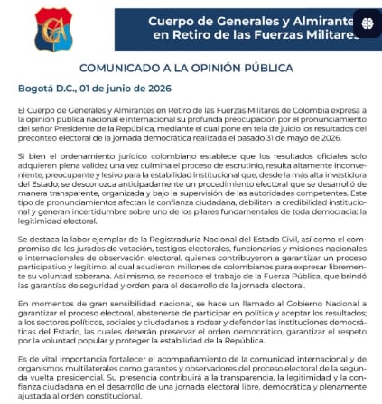 Comunicado de generales y almirantes de la reserva activa.