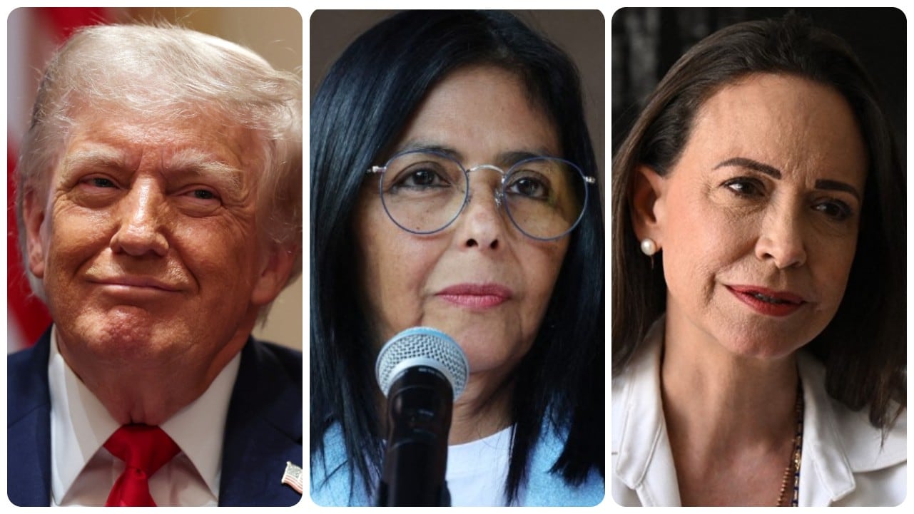 Donald Trump, Delcy Rodríguez y María Corina Machado