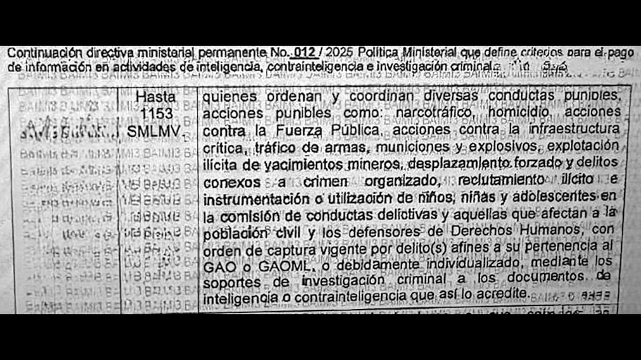Documento sobre los posibles alcances de las recompensas para los miembros del Ejército.
