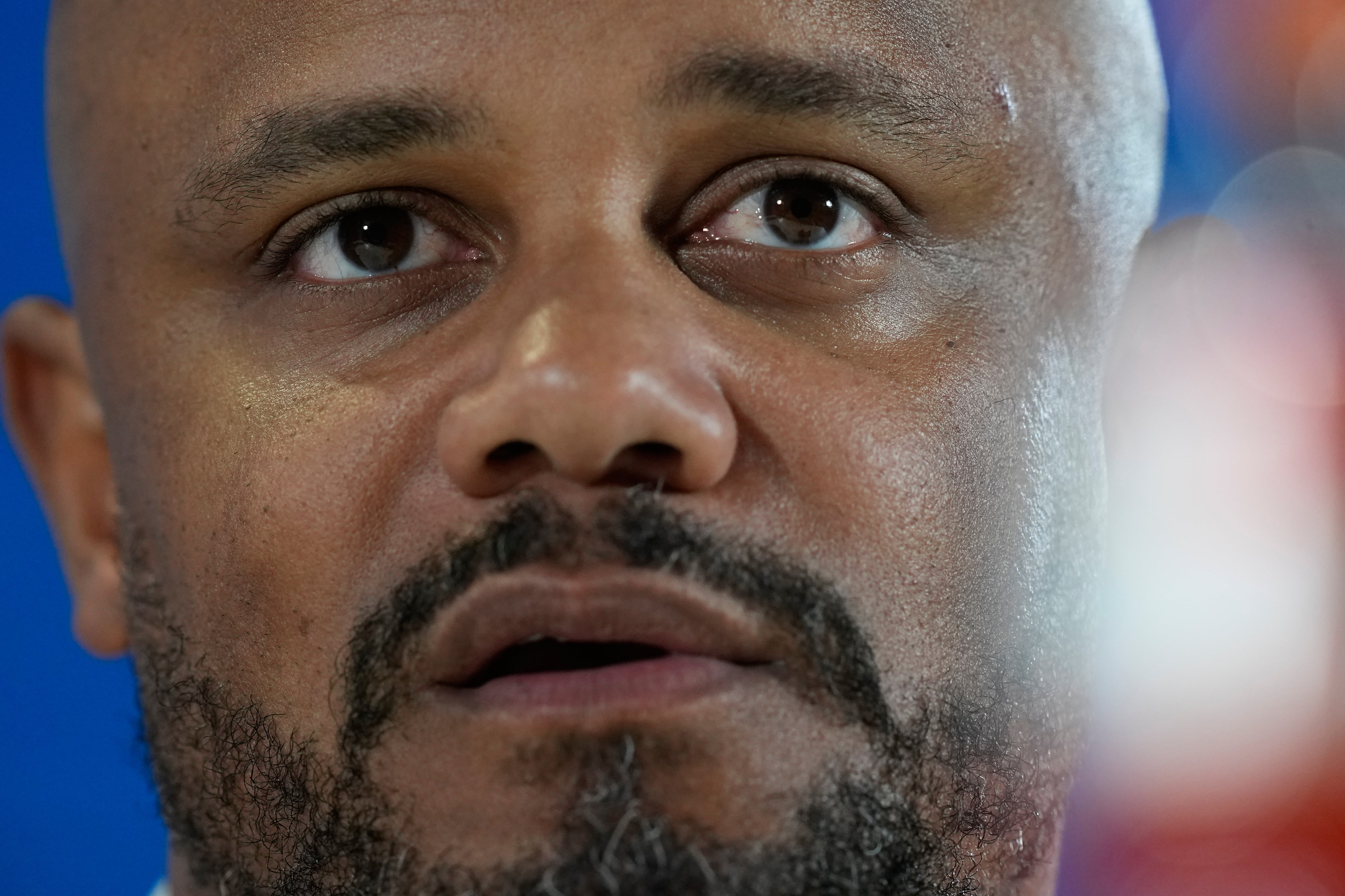 Munich's coach Vincent Kompany attends a press conference in Munich, Germany, Tuesday, May 5, 2026, ahead of the Champions League semifinal second leg soccer match between FC Bayern and PSG. (AP Photo/Matthias Schrader)