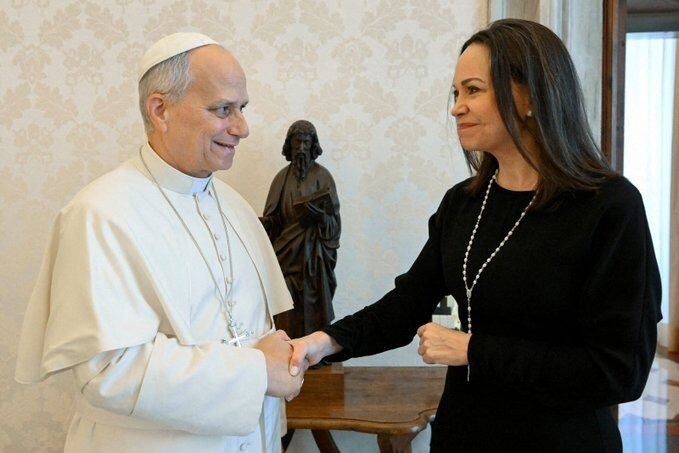 La líder opositora venezolana María Corina Machado sostuvo un encuentro con el papa León XIV este lunes, 12 de enero.