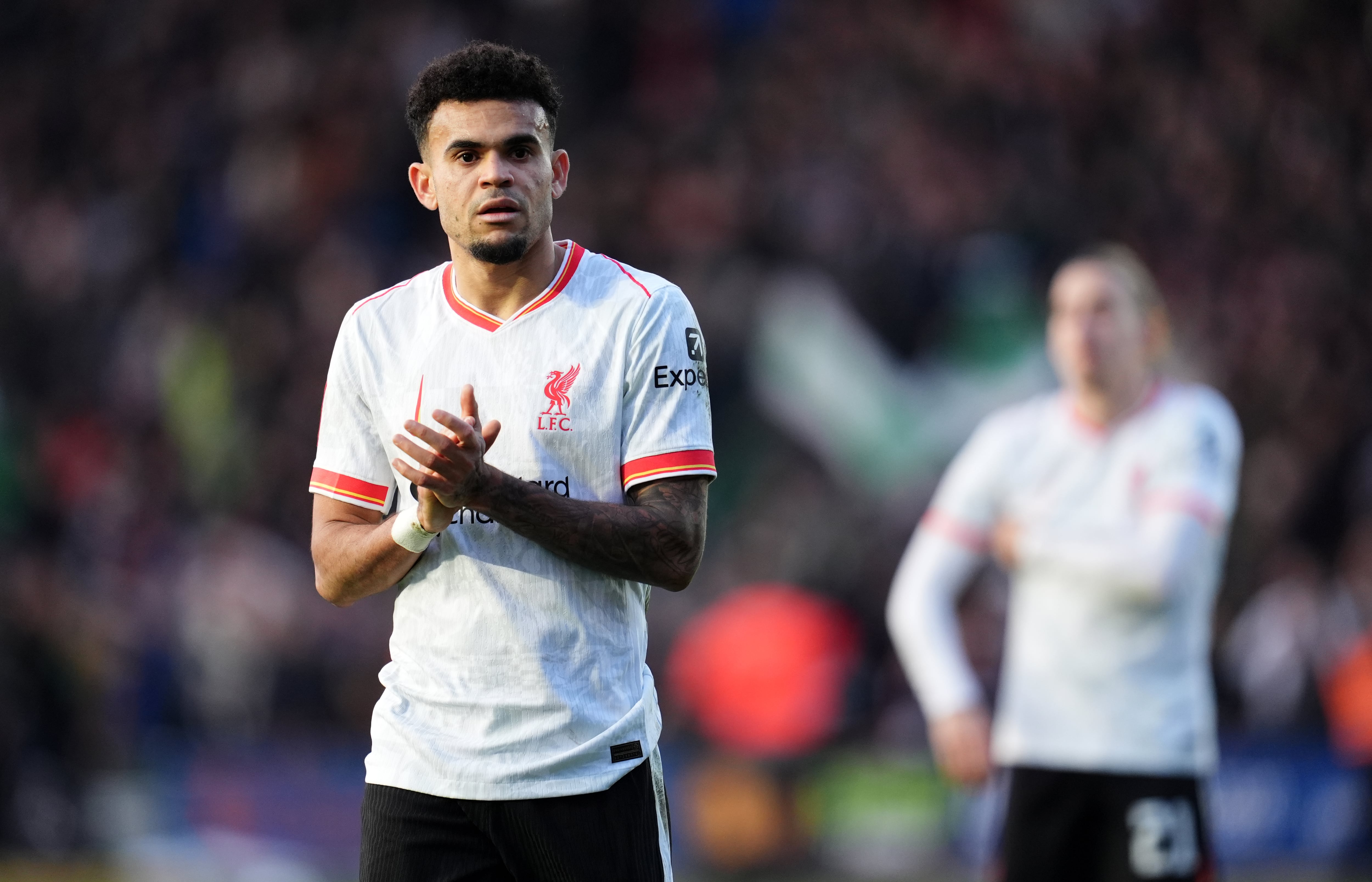 Liverpool's Luis Diaz appears dejected after the Emirates FA Cup fourth round match at Home Park, Plymouth. Picture date: Sunday February 9, 2025. (Photo by Adam Davy/PA Images via Getty Images)