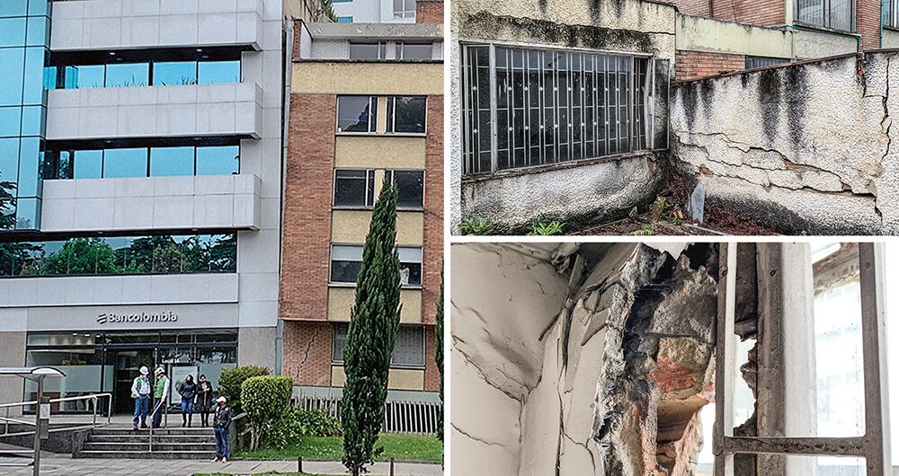    El edificio Av.100 (izquierda). En Fuencarras (derecha) se encuentran ventanas aplastadas, humedad y muros a punto de caer.