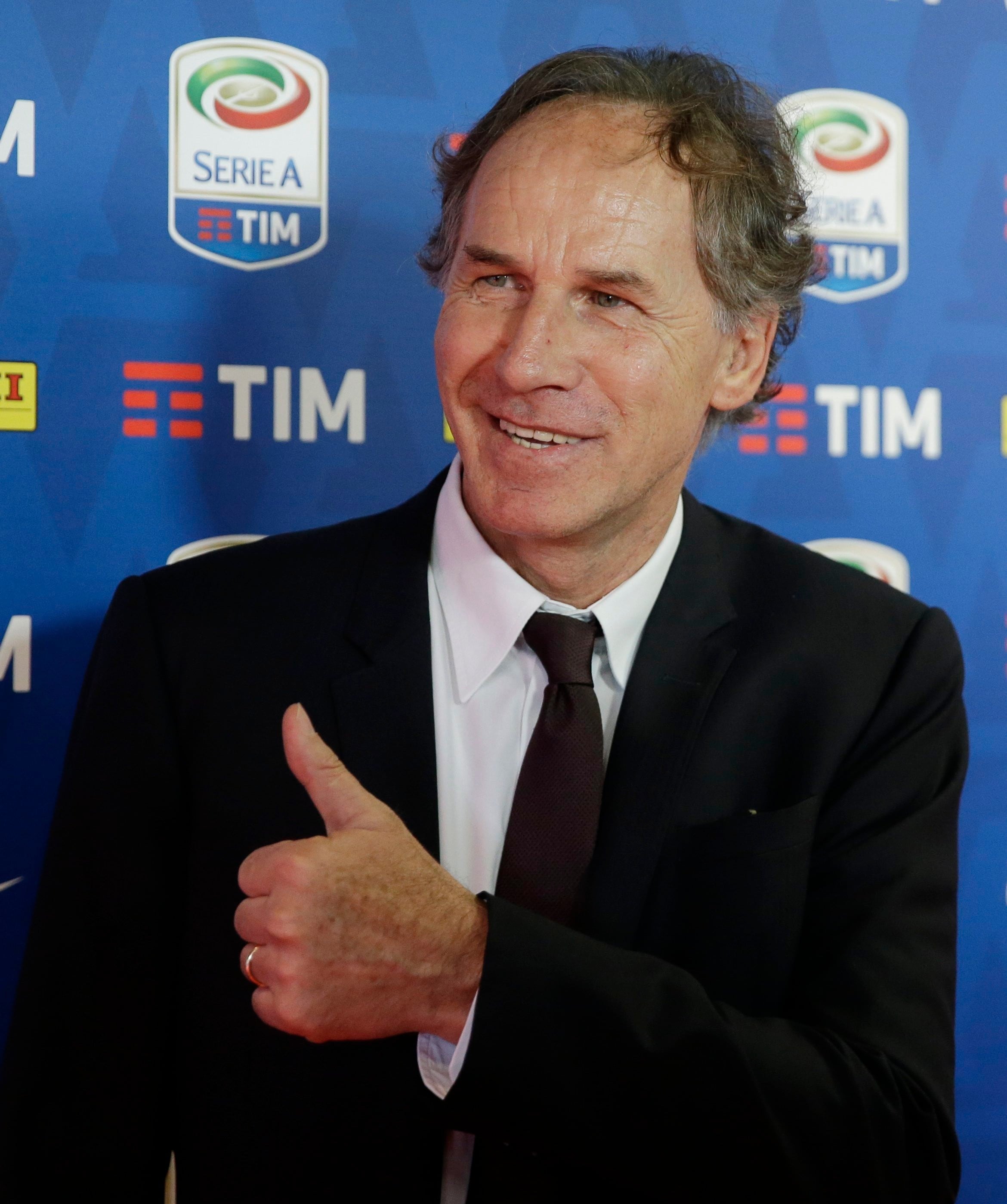 FILE - Former AC Milan player Franco Baresi poses before presentation of the 2018/19 Serie A calendar in Milan, Italy, on July 26, 2018. (AP Photo /Luca Bruno, File)
