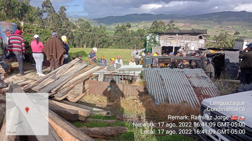 Derrumbe de mina en Lenguazaque, Cundinamarca.  Foto cortesía de la Gobernación de Cundinamarca.